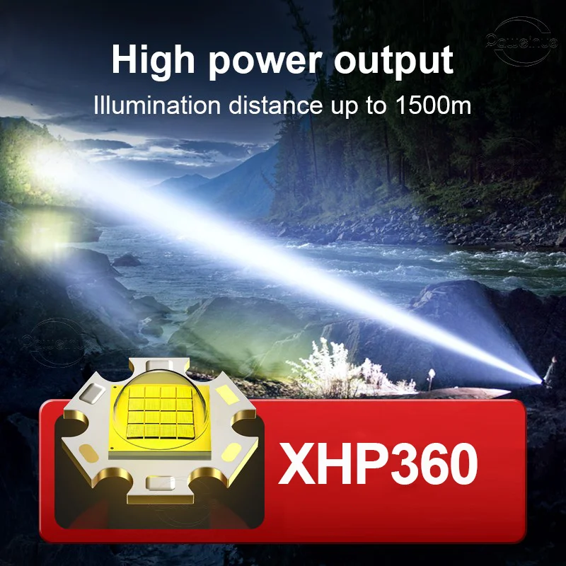 2024 Usb Rechargeable LED Flashlights High Power Floodlight Super Bright XHP360 Torch Portable Work 12h Camping Tactical Lantern