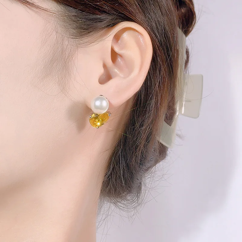 Pearl Stud Earrings Jewelry S925 Silver Needle Colorful Gemstone Changes Color Under Purple Light Red Corundum Blue Spinel Women - Image 2