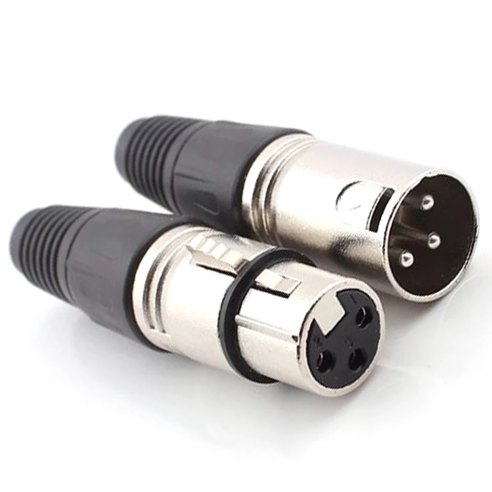 Hot Sale XLR 3-Pin Male/Female Microphone Audio Cable Plug Connector Cannon MIC Cable Termination Black Silver Microphone Plugs