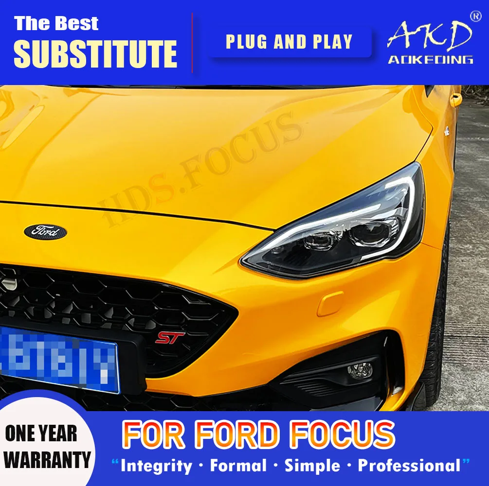 

AKD Head Lamp for Ford Focus LED Headlight 2019-2021 Headlights Focus MK4 DRL Turn Signal High Beam Angel Eye Projector Lens