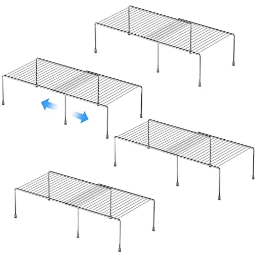 

Kitchen Cabinet Expandable Shelf Organizers Set of 4 Adjustable Metal Wire Pantry Storage Shelves Plate Dish Organizer Rack for
