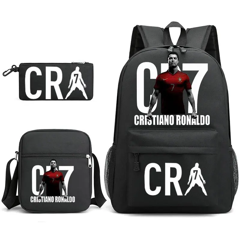 3pcs CR7 Football Cool Backpacks Capacity Rucksack Girl Boys Simple Shoulder Bag High School Schoolbag Black Mochilas