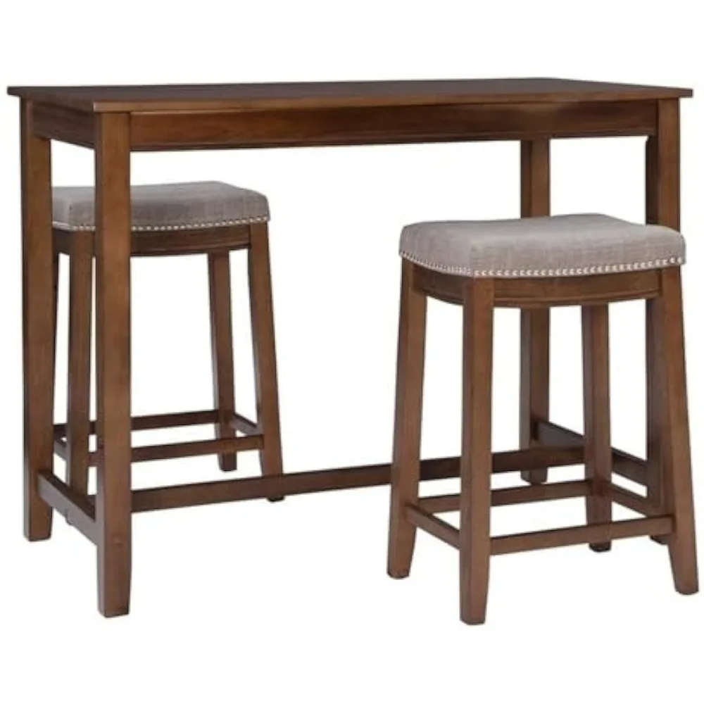 

Claridge Wood 3 Piece Counter Dining Set Gray Padded Seats in Rustic Brown