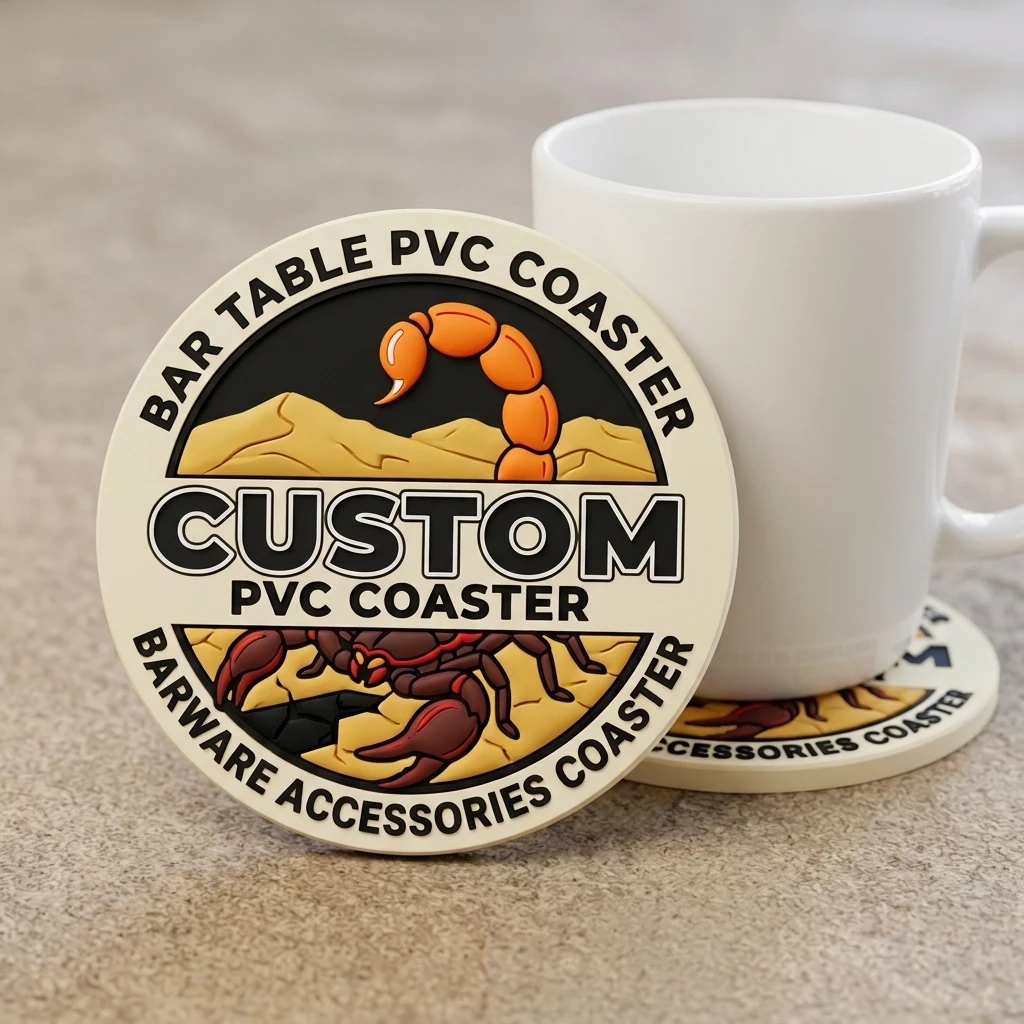 Personalized Custom Logo PVC Round Coaster Heat Resistant Non‑Slip Drink Pad Home Desktop Ornament Party Present
