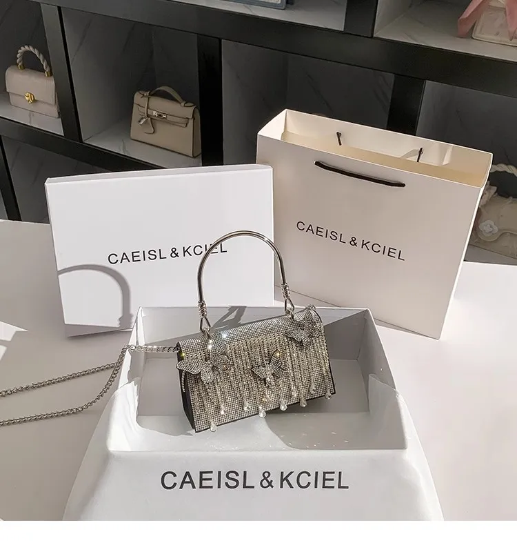 

Блестящая банкетная сумка с блестящими бриллиантами и кисточками, модная женская сумка с аппликацией в виде бабочки, кошелек-клатч для свадебной вечеринки, роскошная вечерняя сумка