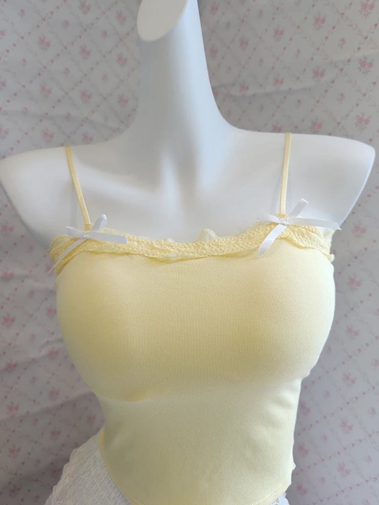 

Cute Cropped for Sweet Girls Summer Tops Bows Decoration White Yellow Camis Kawaii Clothes