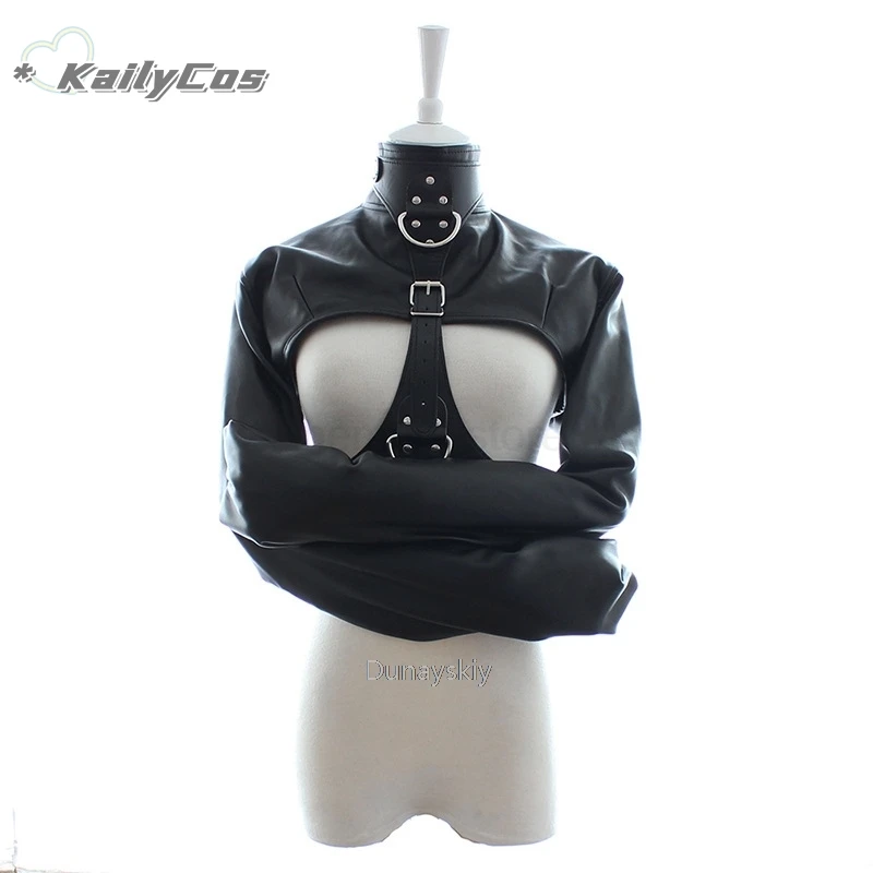 Women Black Red Sexy Open Breast Cupless Leather Bondage Strait Jacket Top Women\'s Restraint Straight Jacket Halloween Costume