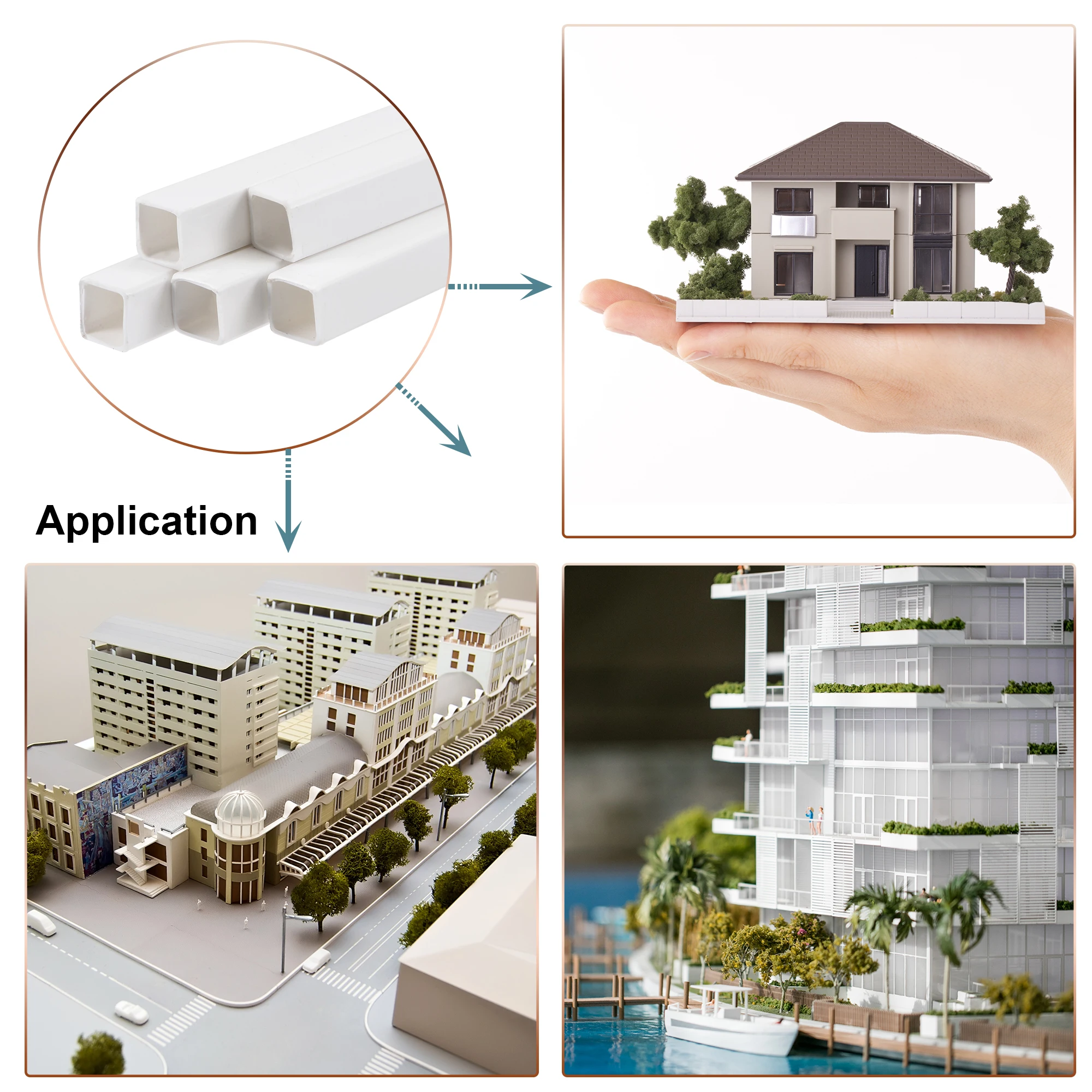 5/10Pcs ABS Plastic Square Tube Hollow Square Bar Rods White Easy Processing Tube for DIY Sand Table Architectural Model Making