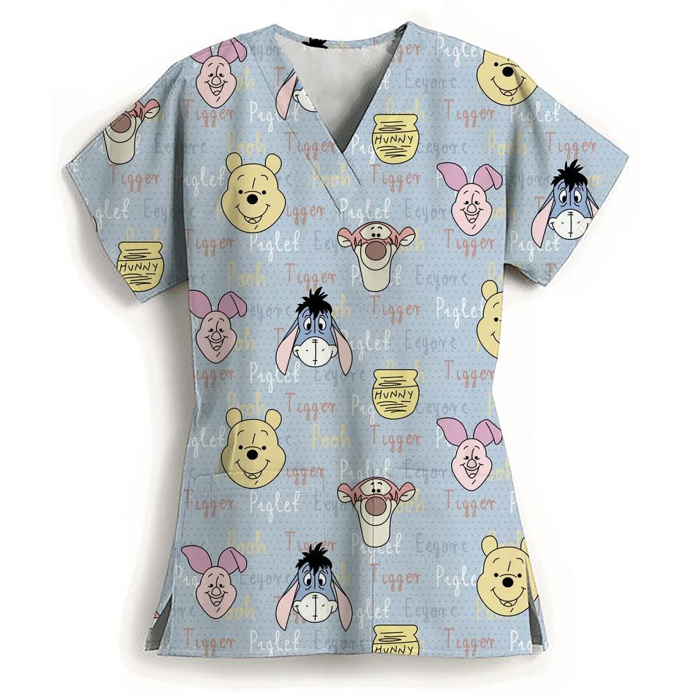 بدلة ويني ذا بوه الدعك الموحدة بأكمام قصيرة ورقبة على شكل حرف v طقم التمريض زي سبا للنساء متعدد الألوان للعناية بالحيوانات الأليفة طبيب طبي #5