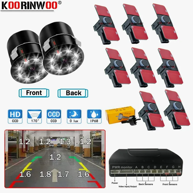 Koorinwoo طقم أجهزة استشعار باركترونيك الذكية نظام أمامي وخلفي مع كاميرا للرؤية الليلية المصابيح 4/8 تنبيه كاشف الرادار وقوف السيارات #1