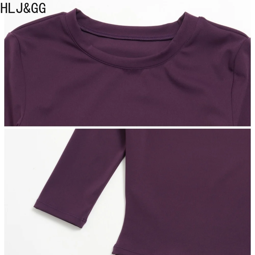 HLJ&GG Women High Quality Activewear Set Casual Stretch Round Neck Short Sleeve Top And High Waist Capri Pants Two Piece Outfit view 4