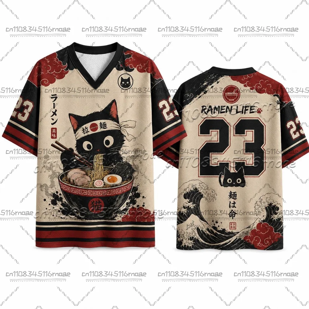 Summer New Cute Cat Pattern Fun 3D Printing Fitness Training Quick drying Outdoor Leisure Sports Men and Women's V-neck T-shirt