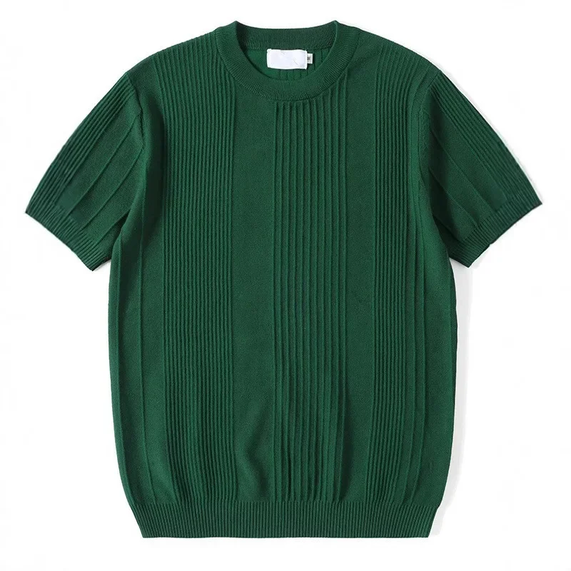 Sommer Neue Mode Gestrickte Kurzarm Oansatz T-shirts männer Casual Trendy Einfarbig Dünne Eis Seide Unterhemden Männlich Tops