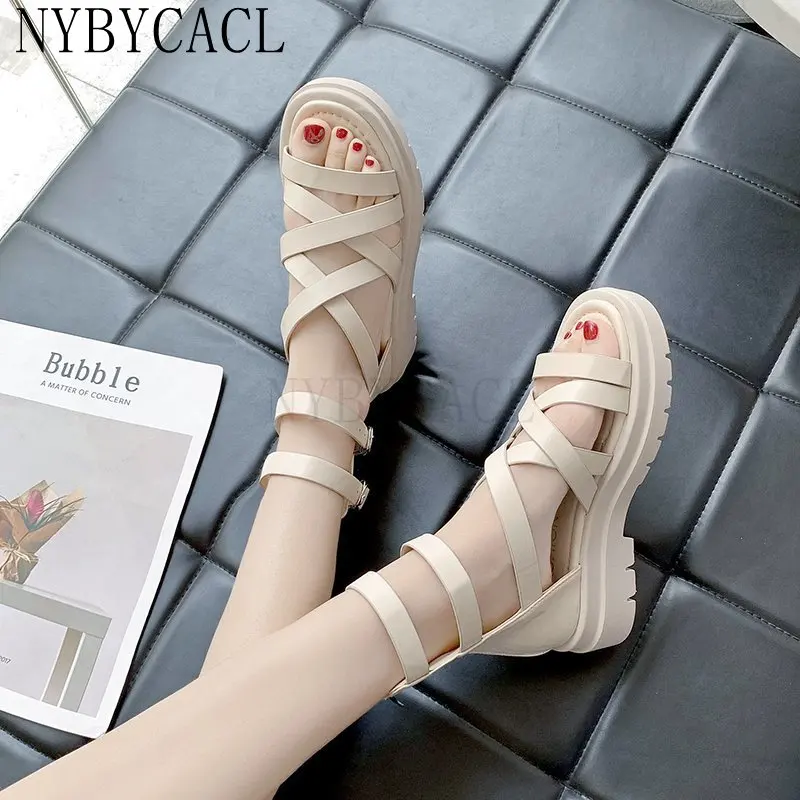 New Summer Black Fashion Street Women Zipper Sandals Roman Style Sandals Women Open Toe Women\'s Chunky Shoes zapatos plataforma