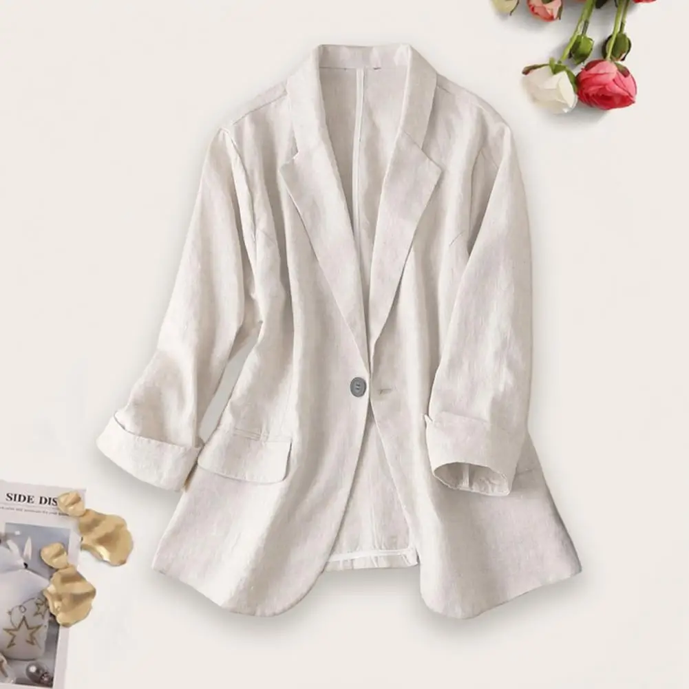 Cotton and Linen Small Suit Women Blazer 2023 Autumn New Korean Fashion Thin Coat Three-quarter Sleeve Casual Blazers Jacket