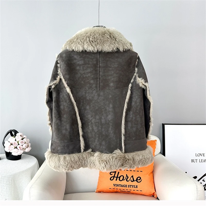 2024 New Design Rabbit Hair Liner Warm Fashion Jacket Women Wool Collar Winter Short Coat JT439