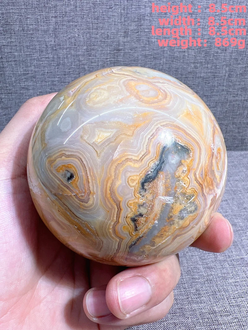 Natural Cazy Lace Aagate Sphere Free Form Tumble Crystal Mineral Madagascar Healing Palm Workmanship Ornament Carving Chip Natu