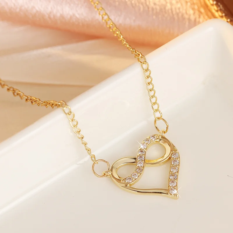 Women's Luxury Collarbone Necklace with Infinite Symbol and Heart Design Inlay Synthetic Zircon Necklaces Romantic Jewelry Gifts