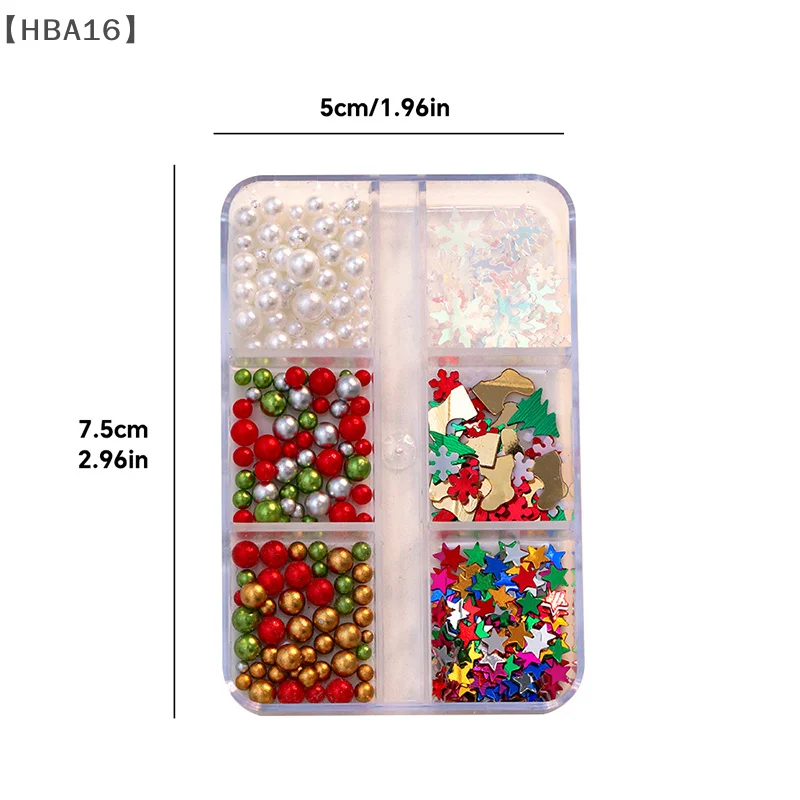 〔HBA16〕Christmas Red/Green Pearl Nail Rhinestone Mixed Size Pearlescent Colorful Beads Nali Charms Christmas Manicure Jewelry