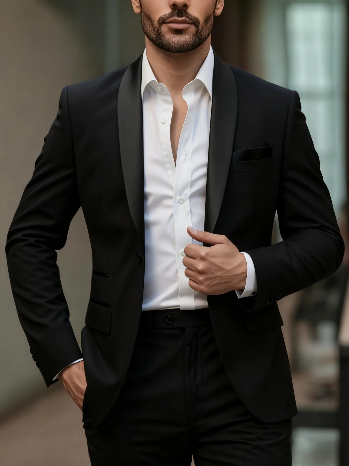 

Men's Slim-Fit 2pcs Wedding Business Suit - Notched Jacket Pants for Groom Groomsmen Party Professional Wear