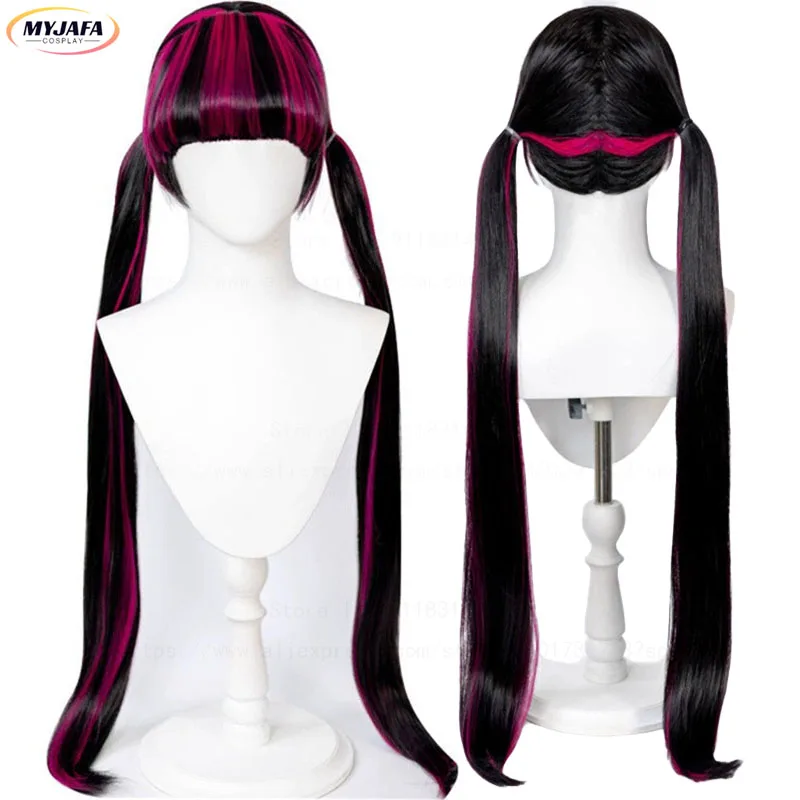 

Draculaura Cosplay Wig Long Straight Black Rose Pink Heat Resistant Synthetic Hair Anime Movie Wigs + Wig Cap