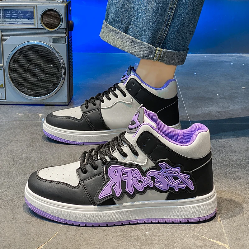 Purple Cartoon Men's Casual Sneakers Fashion Hig Top Shoes Men Original Skateboard Sneakers Men Streetwear Sports Shoes 2025