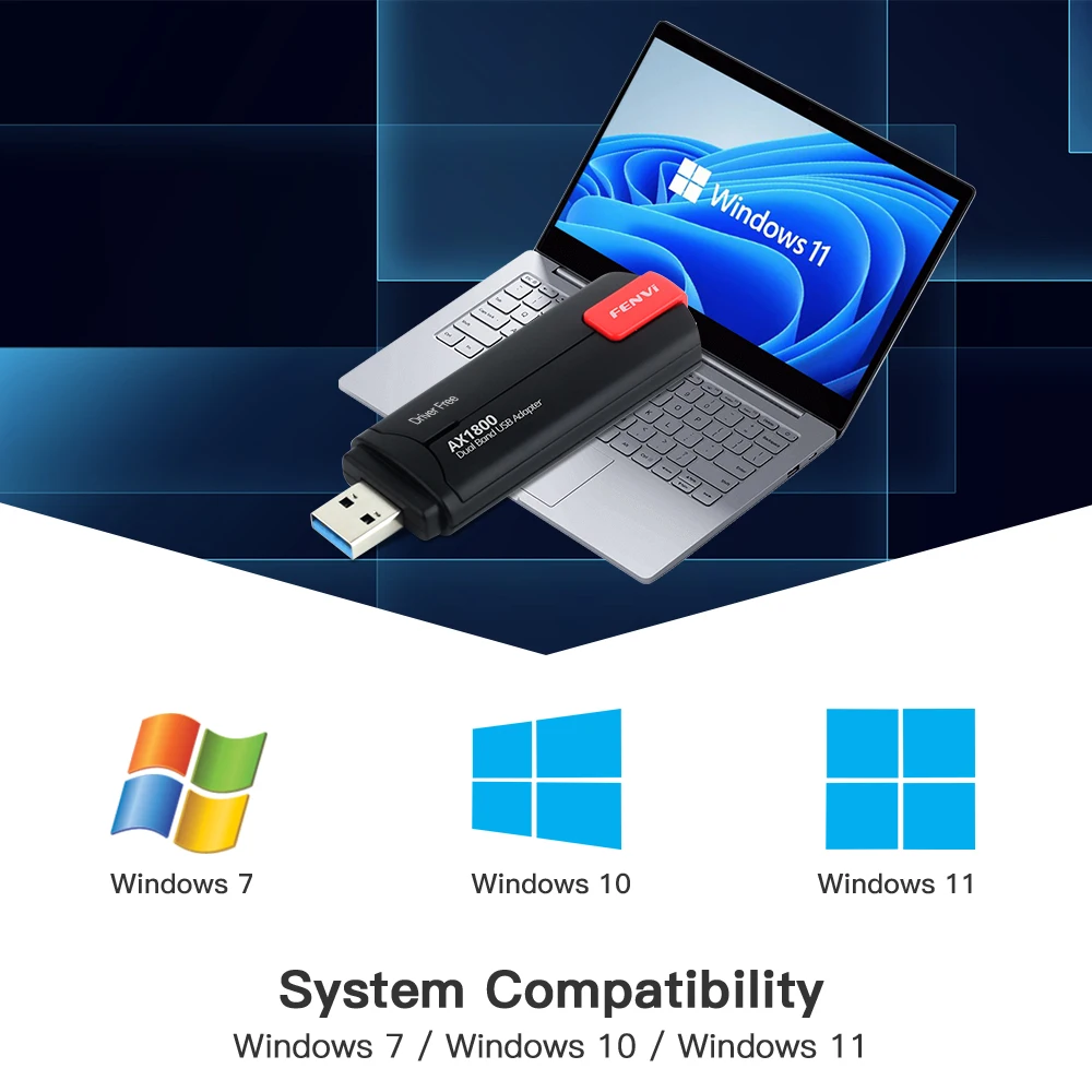 Fenvi USB WiFi6 Adapter AX1800 USB 3.0 Dual Band 2.4G/5Ghz USB Receiver Dongle Wifi Network Card Wireless For PC Laptop Win10/11