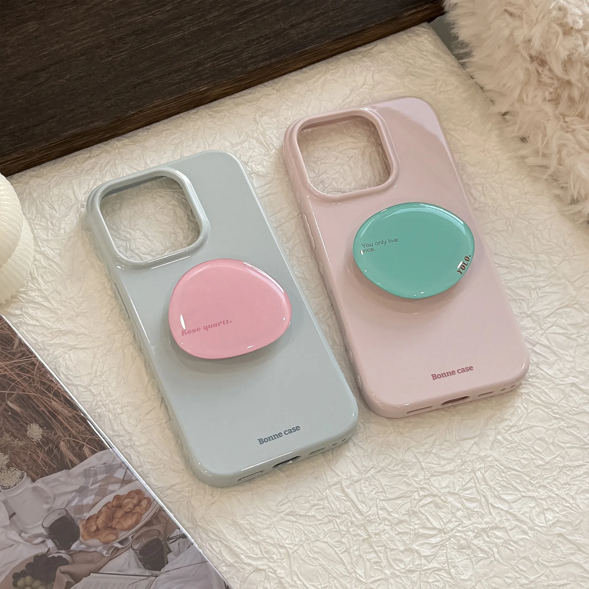 الحد الأدنى الكورية معكرون اللون طوي كريستال قوس جراب هاتف آيفون 17 16 15 14 13 12 برو ماكس للصدمات لينة غطاء #4