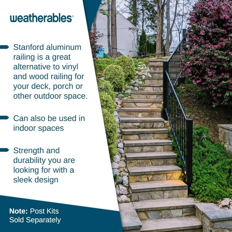 Stanford Railing Kit – Aluminum Indoor & Stair Railing Kit Concrete Steps or Wooden Stairs, Made with Durable & Low-