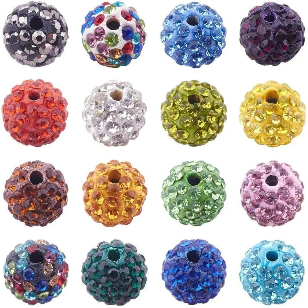 Rhinestone ลูกปัด 50 ชิ้น 10 มิลลิเมตร Pave Disco Ball รอบคริสตัล Polymer Clay Rhinestone ลูกปัด Charm สําหรับต่างหูชุด