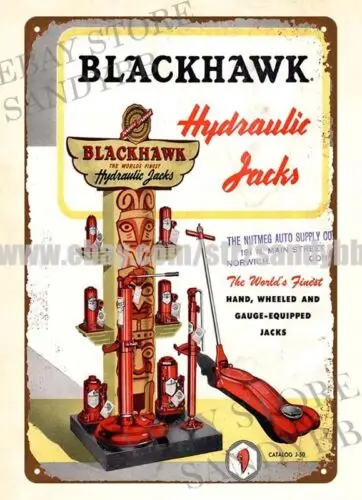 wall cottage farm design 1950 Blackhawk Hydraulic Jacks metal tin sign