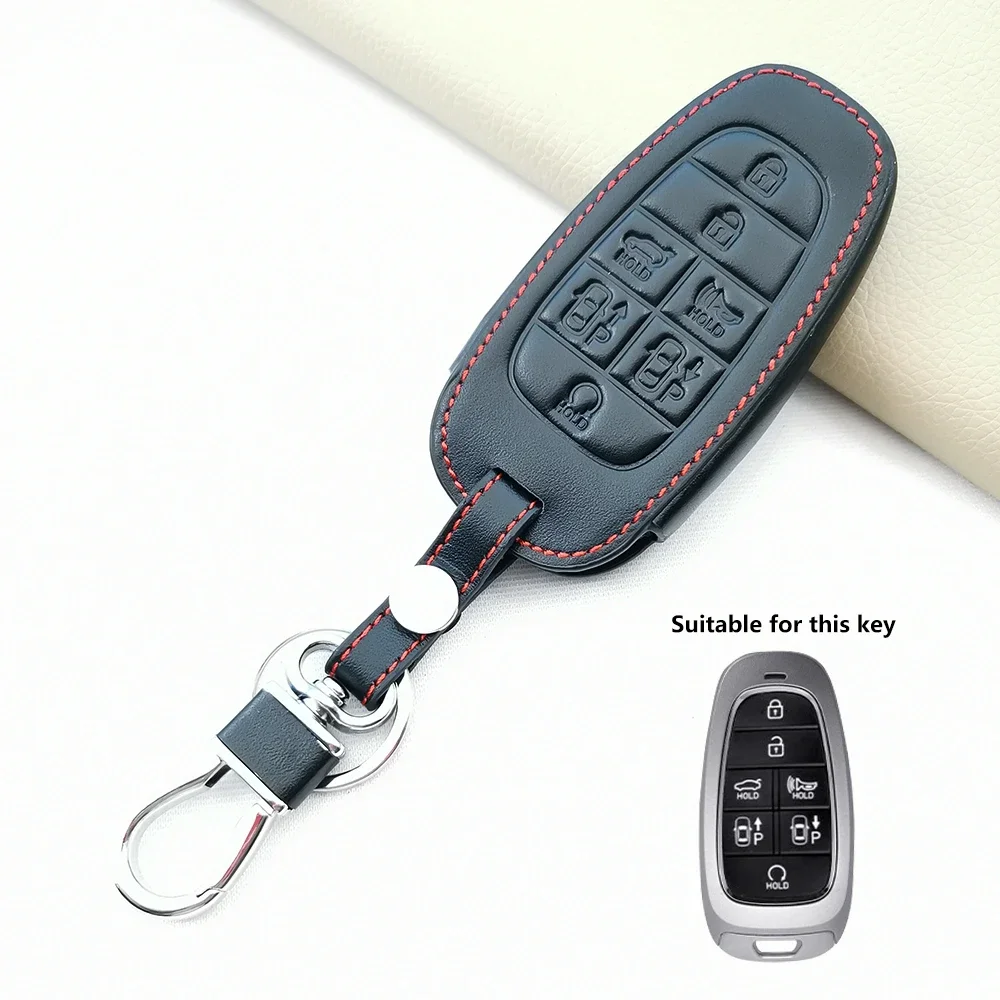 For Hyundai Sonata Nexo DN8 Santa Fe TM Tucson NX4 Staria Loniq 2020-2021 3 4 5 6 7 8 Buttons 100% Leather Key Fob Case Cover