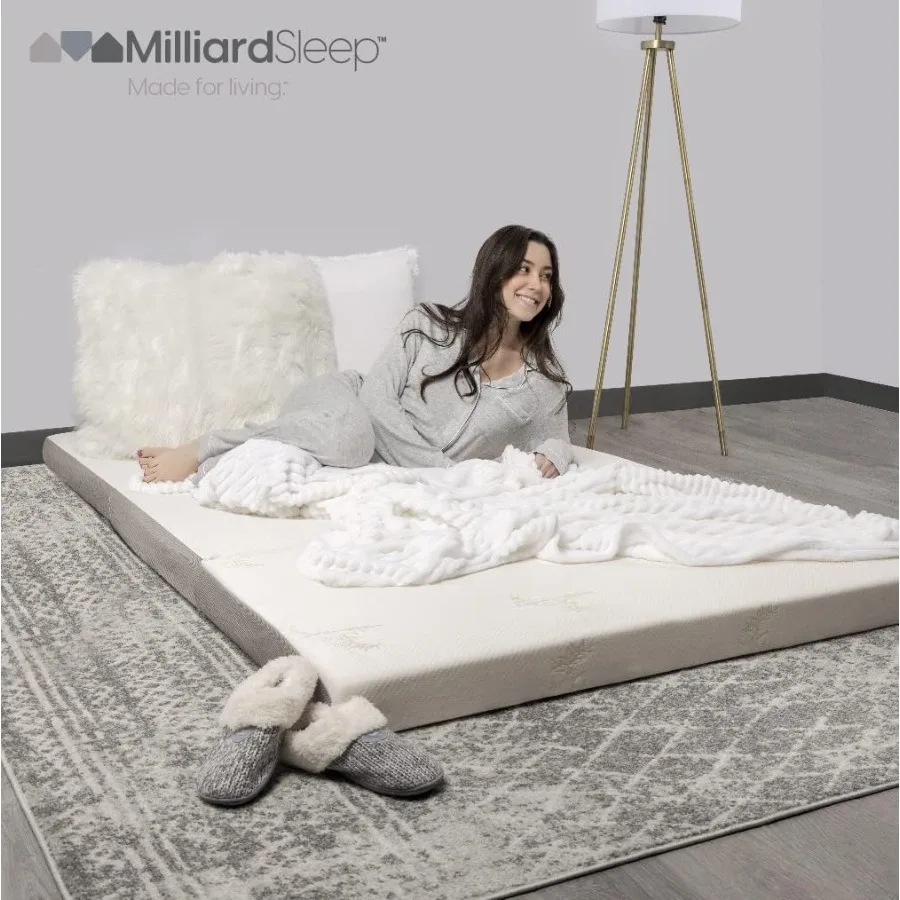 Trifold Mattress, Size, Portable Foldable Mattress with Memory Foam and Washable Cover, Tri-Folding Floor Bed, Camping, Fold Up