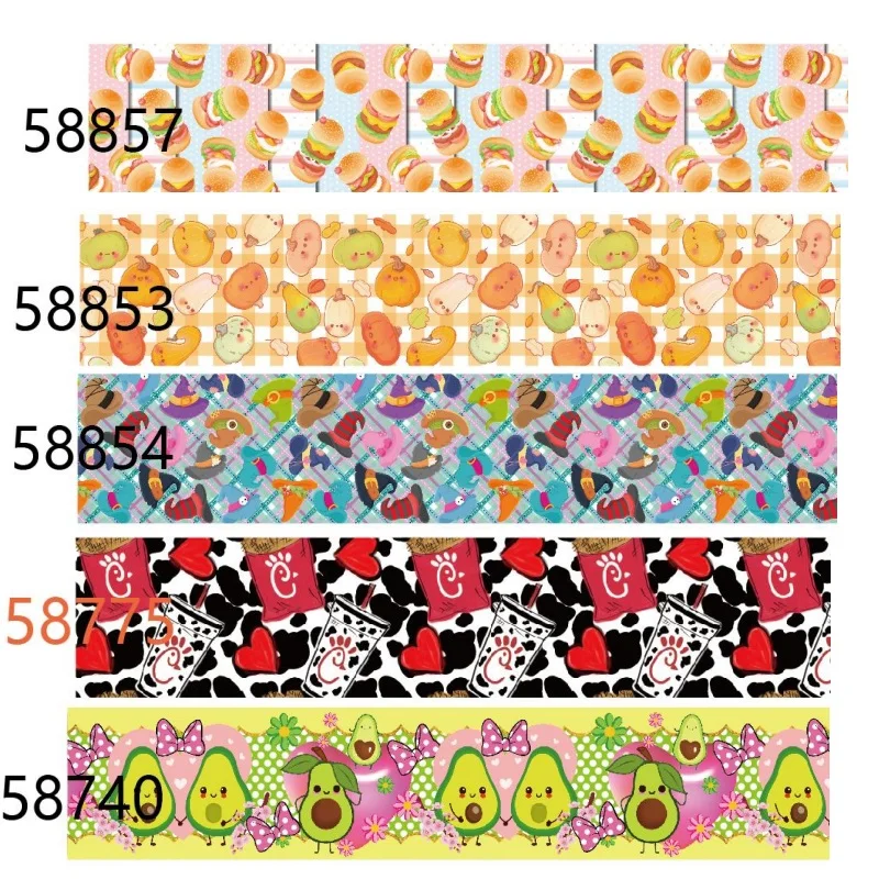 (5yards) Hamburger Avocado Print Grosgrain Ribbon for Hairbows Craft Materials DIY