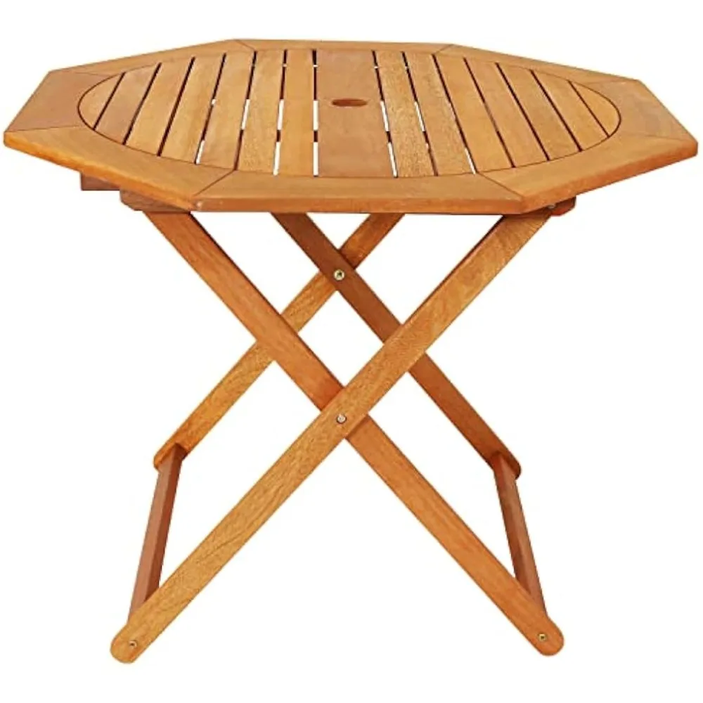 Meranti Wood Octagon Outdoor Folding Patio Table - Teak Oil Finish