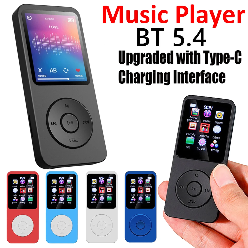 MP3 Player HiFi Lossless Music Player Bluetooth-Compatible5.0 Built-in Speaker Support FM Radio E-Book Recording for Kids