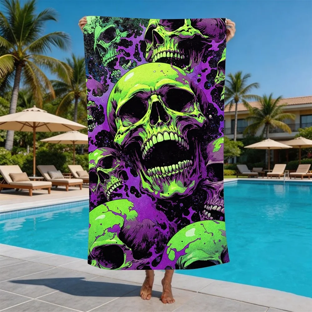 Vibrant Rainbow Skull Beach Towel Graffiti Art Horror Towel for Teens Great for Summer Camping and Parties