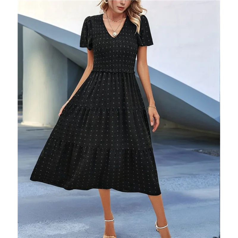 فستان CYL-Women's كاجوال بأكمام قصيرة ورقبة على شكل V وحاشية طويلة للمنتجع البوهيمي #3