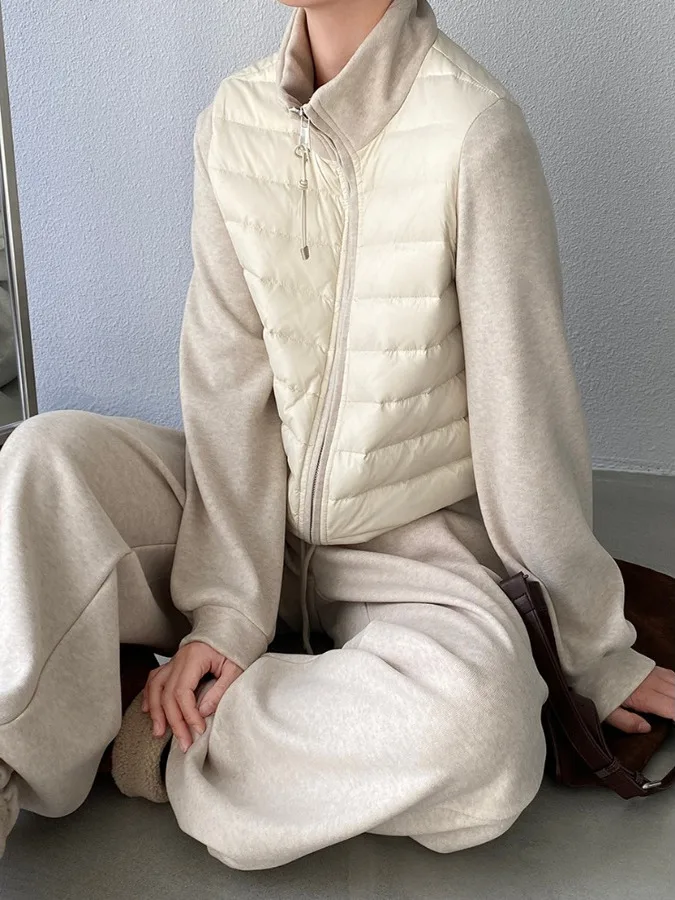 

Winter New Arrival Women's Stand Collar ort Jaet Fce Lined Wide Leg Pants Two Piece Casual Sportswear Set