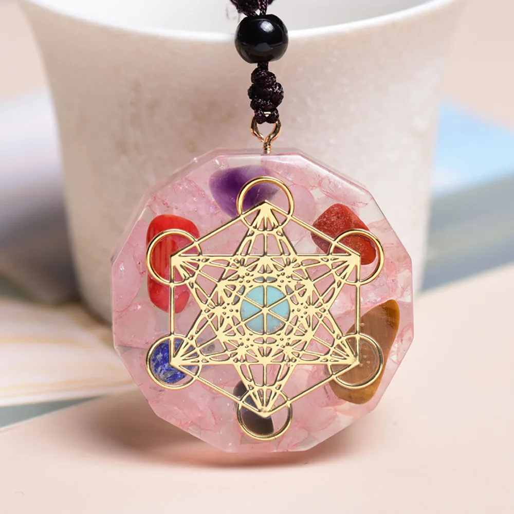 

Rose Quartz Metatrons Cube Merkaba 7 Chakra Healing Crystals Pendants Natural Stones Amethyst Lapis Jasper Orgone Energy Pendant