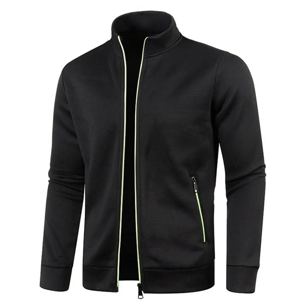 Stand Collar Long Sleeves Pockets Zipper Placket Sweatshirt Coat Men Spring Autumn jaqueta masculina