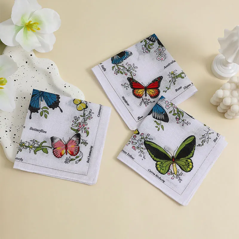 3 Stück Damen-Taschentücher aus 100 % Baumwolle mit Vintage-Print, Retro, dünn, weich, saugfähig, klassische Einstecktücher