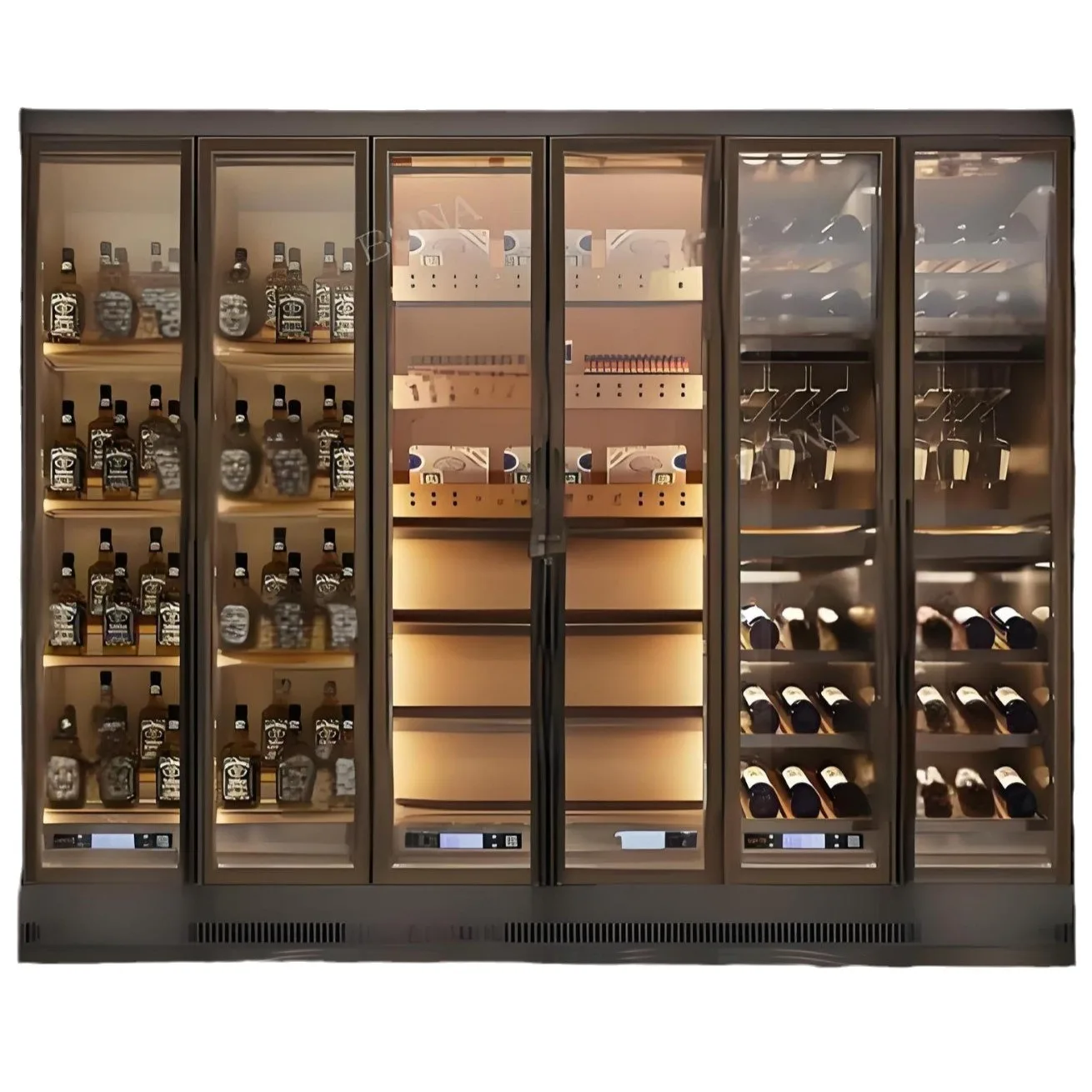 

Light luxury stainless steel constant temperature wine cabinet, red wine display rack, living room background wall storage