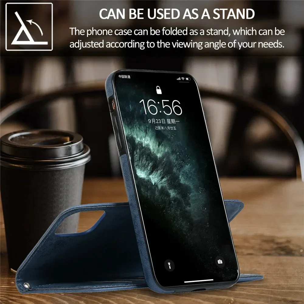 Luxury Leather Removable Flip Wallet Card Case for IPhone 13 14 15 16 Pro Max 12 Mini 11 XS XR X 8 7 Plus SE2022 Phone Bag Cover