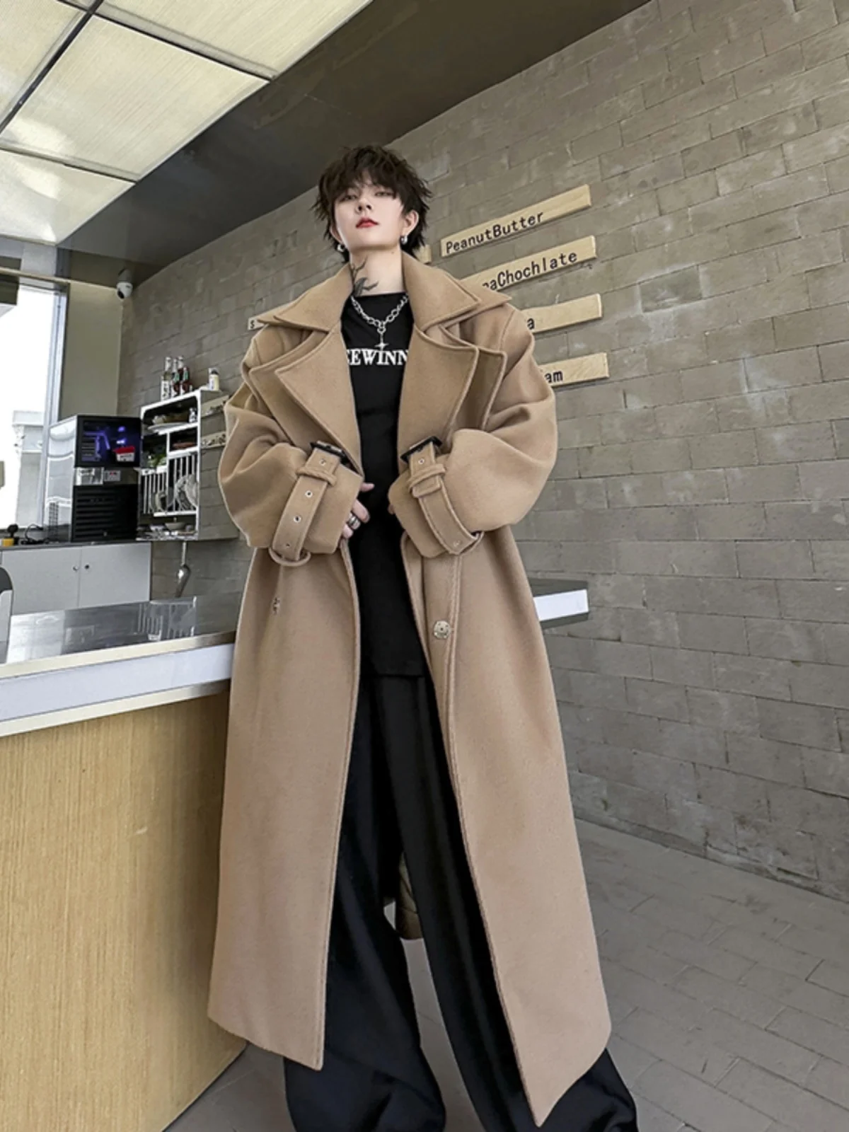 

Шерстяное пальто в американском стиле ретро, мужская верхняя одежда до колена, модная утягивающая ветровка, пальто для молодежи