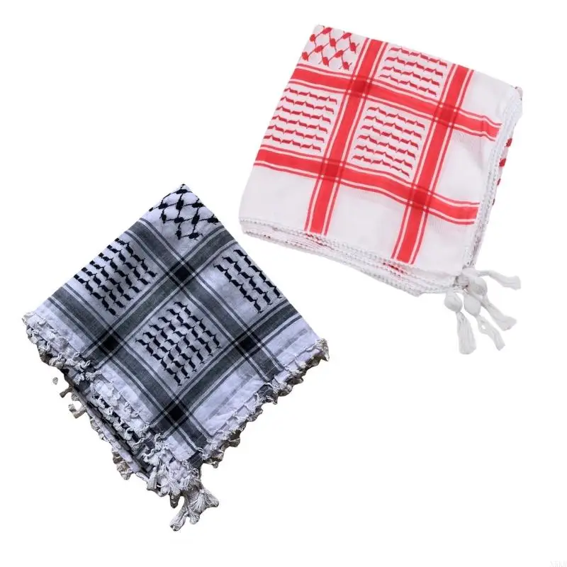 N5KB ผ้าพันคอทหารทะเลทราย Keffiyeh สำหรับหัวคอผ้าพันคอสีขาวห่ออาหรับ Keffiyeh ผ้าพันคอผ้าโพกหัวชาวมุสลิมฮิญาบ