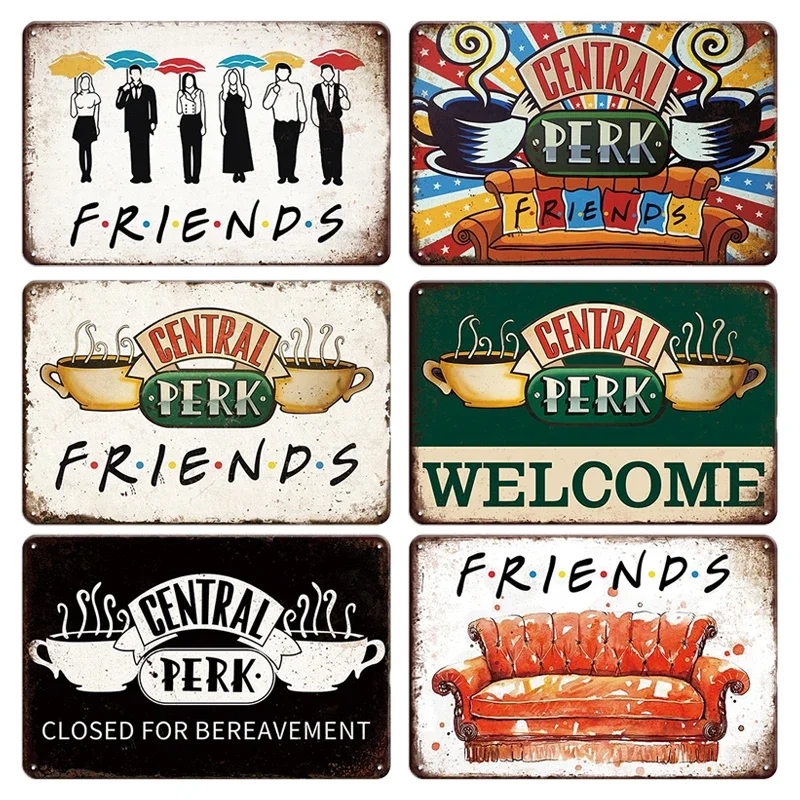 Central Perk Friends Coffee Vintage Posters Metal Sign Decorative Plate Retro Sign Cafe Kitchen Living Room Bar Wall Decoration