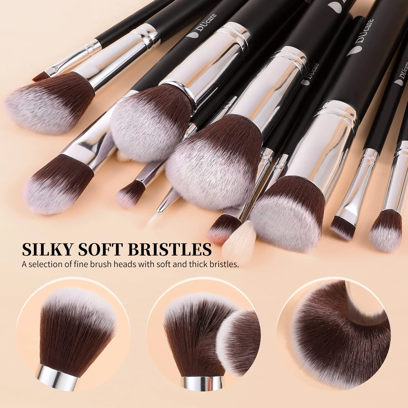 DUcare 15Pcs Makeup Brushes Set Travel Foundation Blending Blush Eyeliner Eyeshadow Eyebrow Concealer Brushes Kit Black with Bag