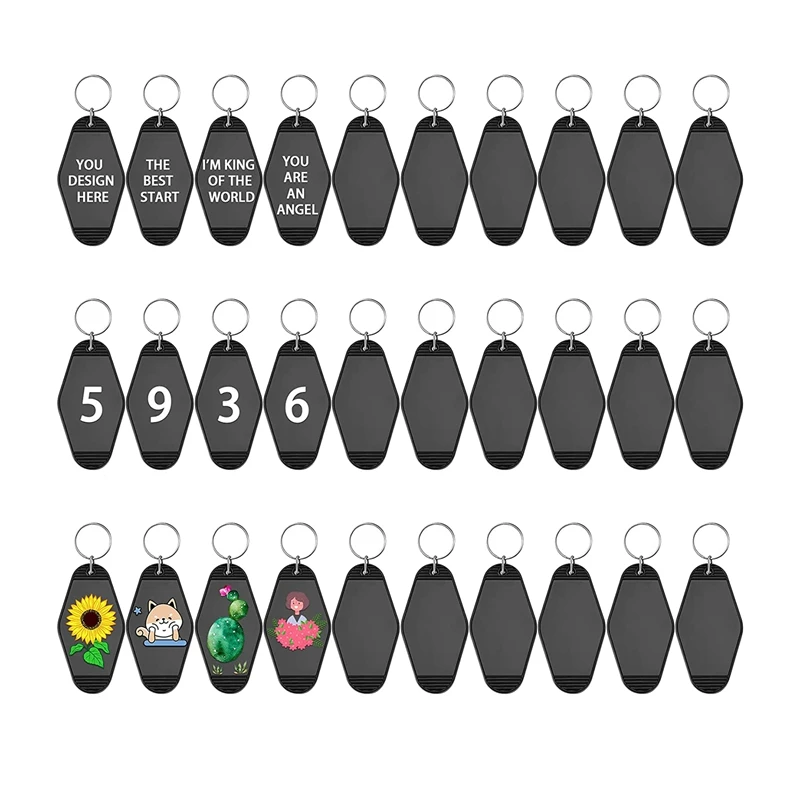 

30 Pack Motel Keychain Blank Vintage Key Tag Label Vintage Hotel Keychain Sublimation Decorative Blank, Black