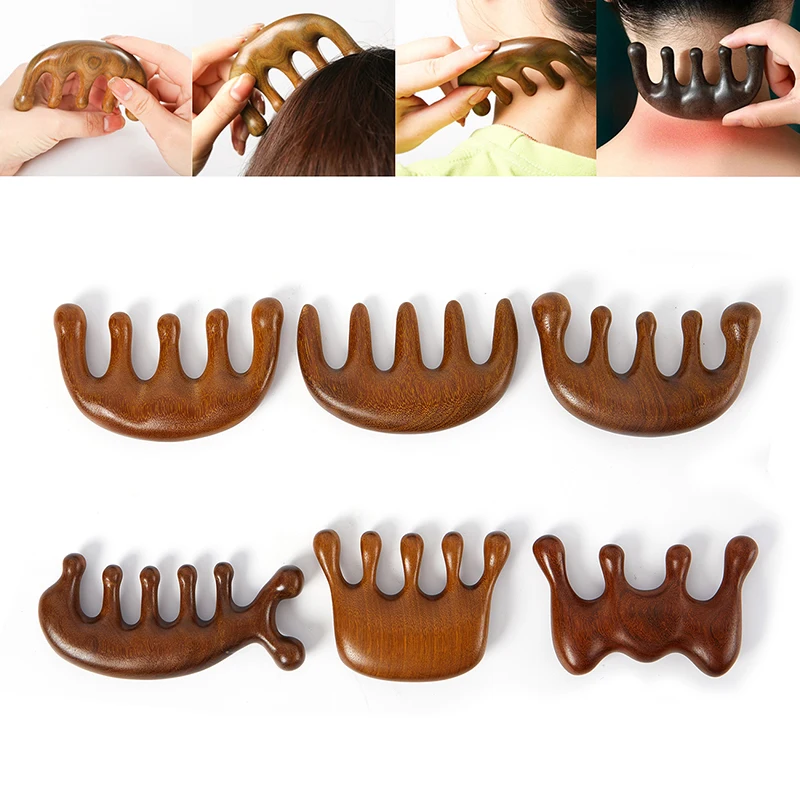 1Pcs Natural Wooden Therapy Massage Comb Head Face Scalp Gua Sha Massager Facial Wide Tooth Guasha Scraping Body Massage